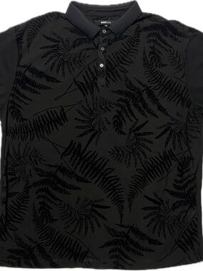 Fashion Nova Black Tonal Fern Jacquard Polo